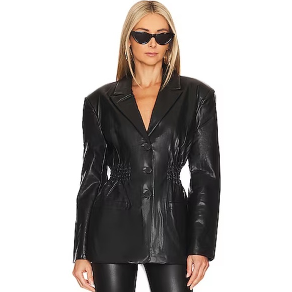 Steve Madden Revolve Frida Faux Leather Blazer in Black Size Medium NWOT - Picture 1 of 9